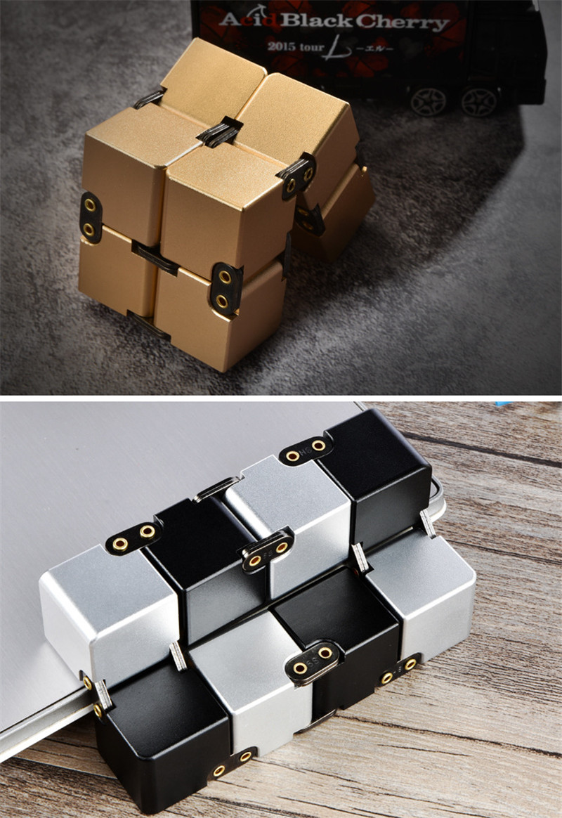 2PC aluminium oneindige cube Cube decompressie artefact, creatief speelgoed flip pocket box, geen moeite, om te beginnen