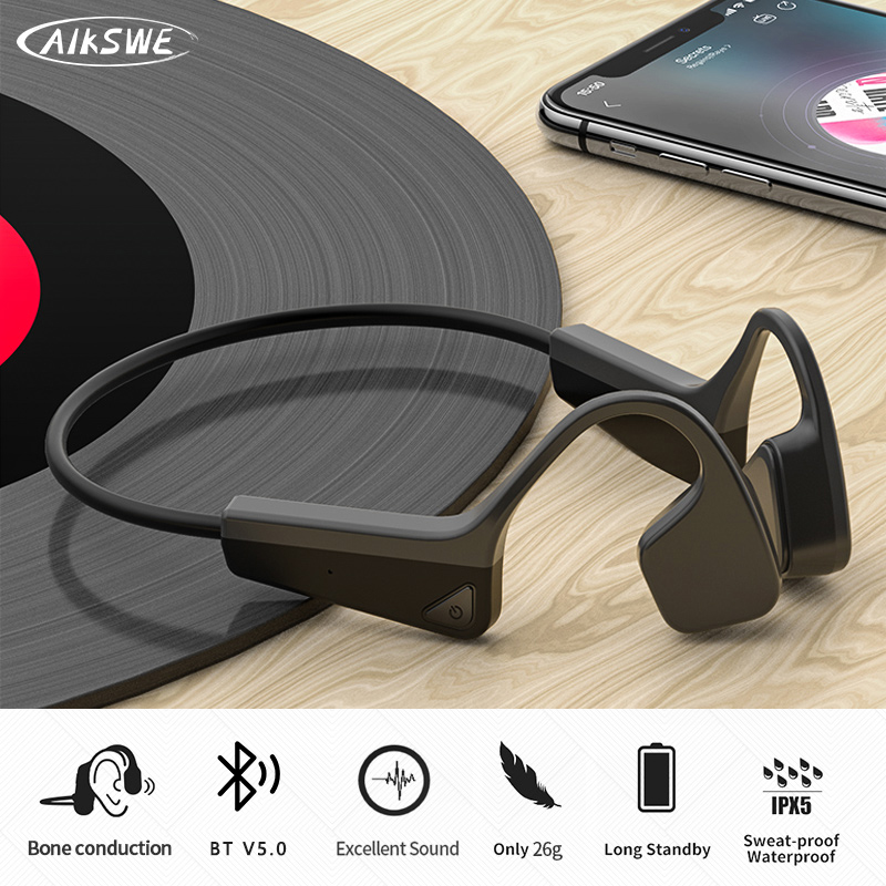 Aikswe Beengeleiding Koptelefoon Bluetooth Draadloze Sport Oortelefoon IP56 Headset Stereo Handsfree Met Microfoon Voor Running