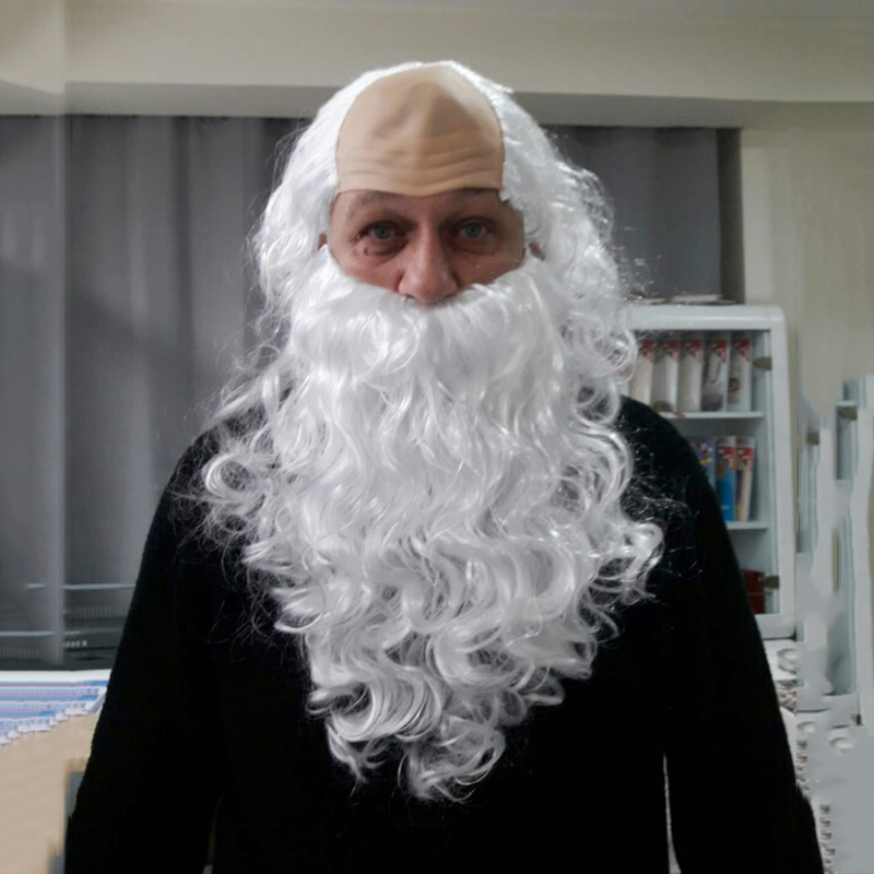, 40 cm lengte Kerst Kerstman lange witte baard pruik set hoofddeksels hoed