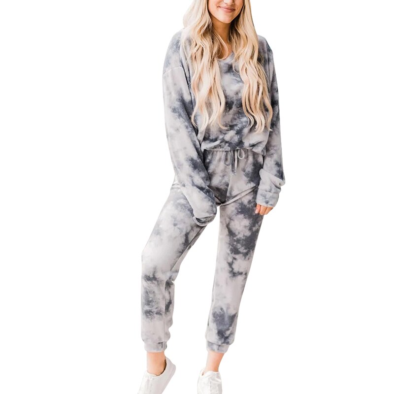 2 peças ternos de suor agasalho roupas femininas duas peças conjunto calças e topo tie dye lounge wear ropa mujer verão conjunto femme: Color 2 / XL