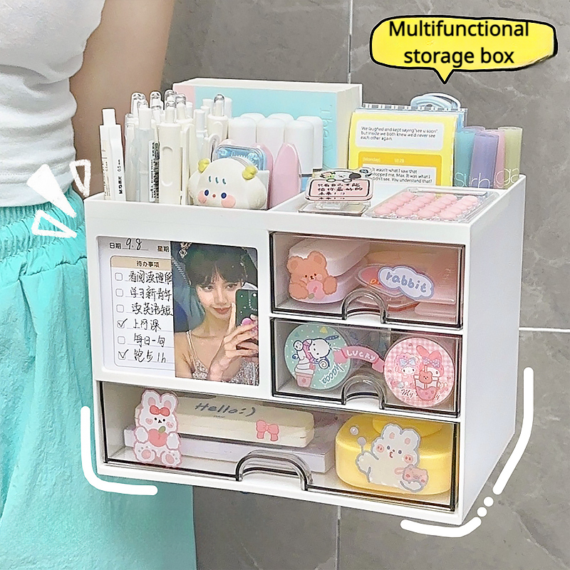 MELStorage-Boîte de Rangement de Bureau Transparente, Porte-Stylo Multifonction T1, pour Étudiant