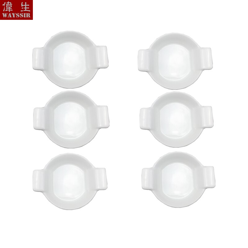 6Pcs Pan Vormige Wit Porselein Snack Schotel Hotel Ontbijt Diner Olie Sojasaus Schotel Huishoudelijke Buffet Washabi Keramiek Servies