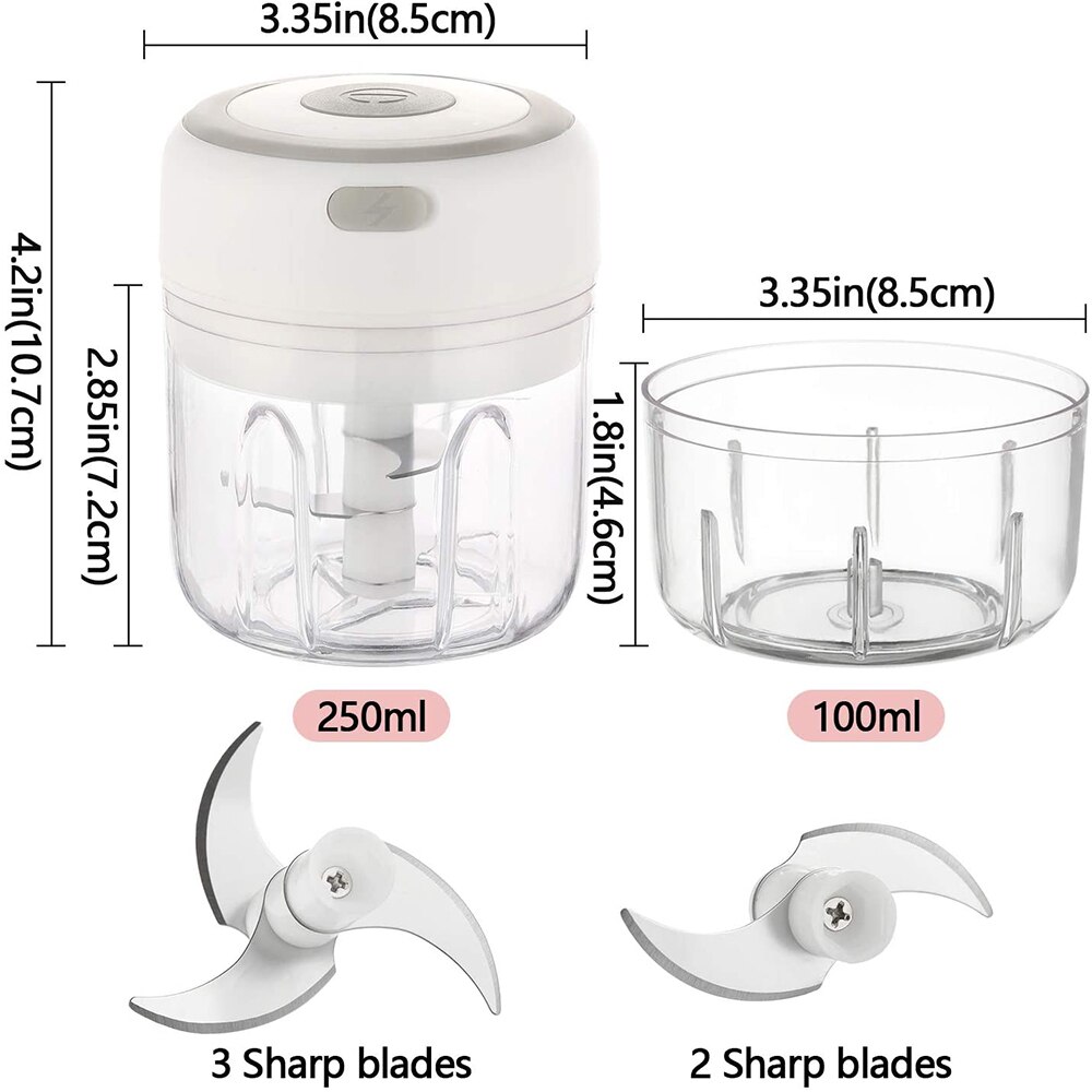 Portable Blender Kitchen Tools Blender Mixer Garlic Crusher Food Processor Mincer Food Mixer Chopper Electric Kitchen Mixeurs: white 100ml 250ml