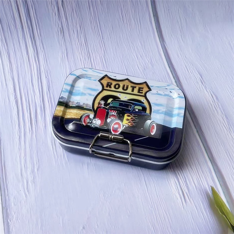 Boîte de rangement Double couche en métal imprimé fleur Vintage voiture, boîtes à collectionner, boîte à bijoux 1 pièce: GRIS FONCÉ