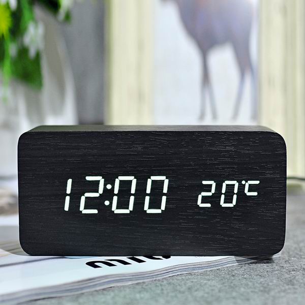 Beste High-End Klokken, Thermometer Wekker Led Digital Voice Tafelklok, 13 Kleuren Digitale Klok Batterij/Usb Power: black white