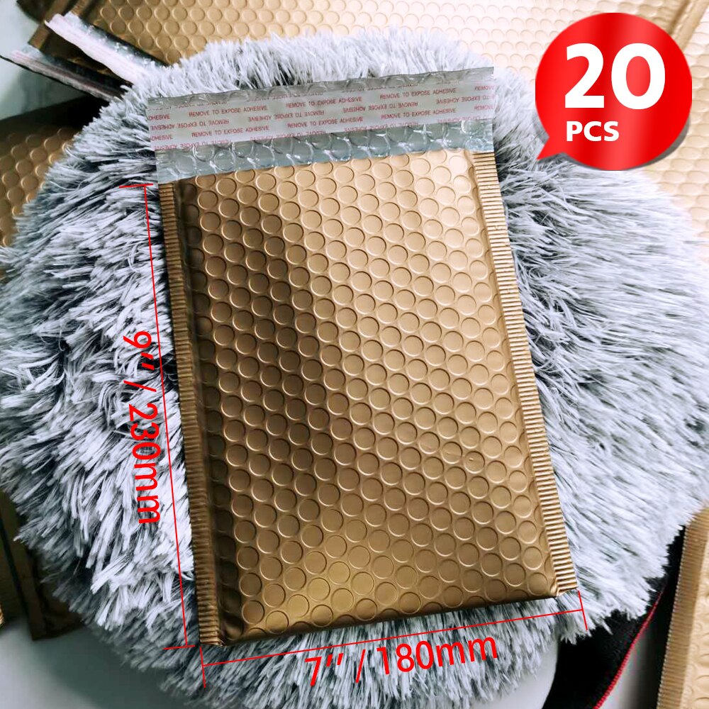 5 Size 20PCS Bubble Mailers Matte Gold Envelopes With Bubble Padded Postal Mailing Envelope Bags Waterproof Courier Bag: 180x230mm-20 Pieces