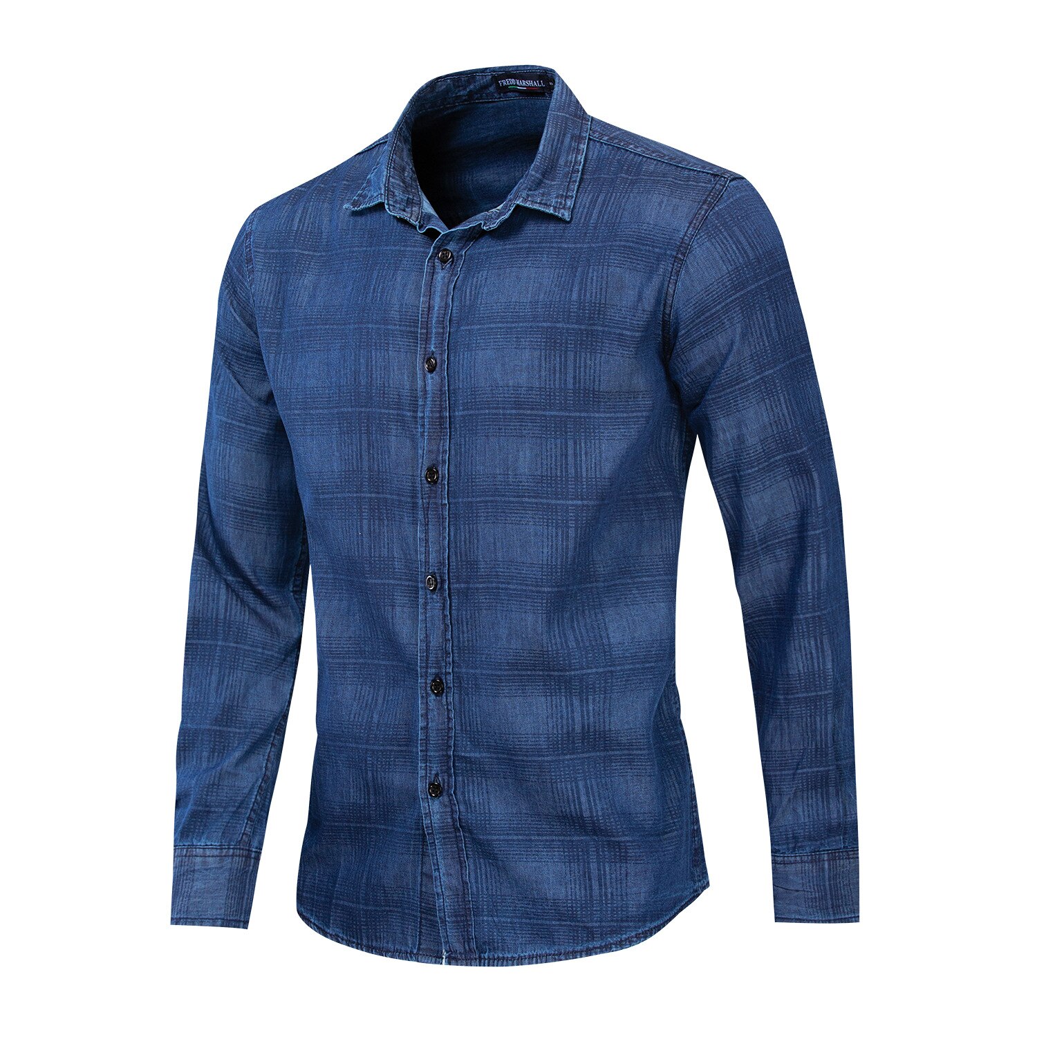 European and American Plus Size Shirts Men's Cotton Long-sleeved Shirt Denim Plaid Shirt