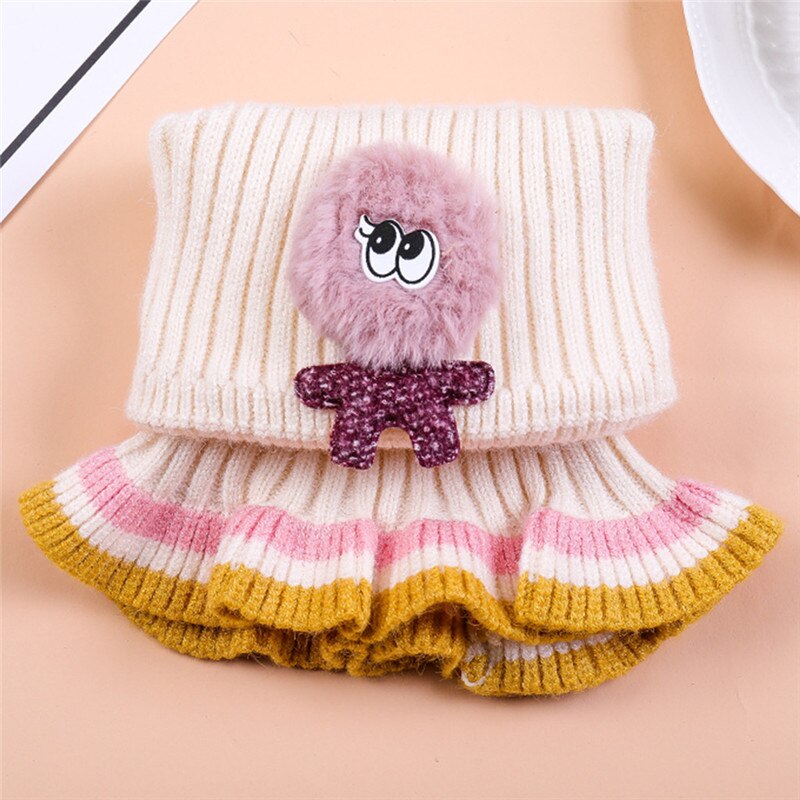 Bufanda de lana tejida para niños y niñas, cuello de invierno, cuello de capucha, círculo, ganchillo, foulard #3O08