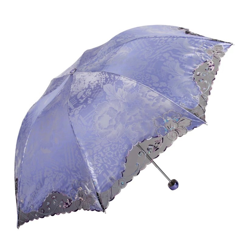 Brand Lace Umbrella Rain Women Folding Flower Portable Clear Umbrellas Double Girl Parasol Female Chinese: Purple 