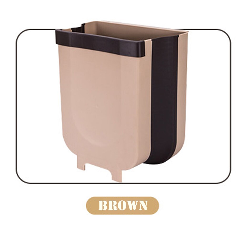 1PC Folding Waste Bin Kitchen Cabinet Door Hanging Trash Bin Trash Can Wall Mounted Trashcan for Bathroom Toilet Waste Storage: Coffee Large