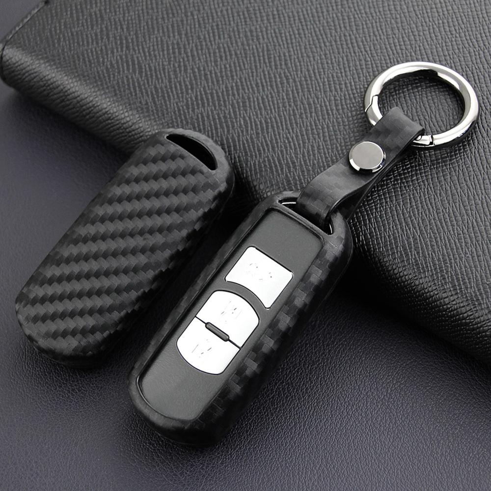 Carbon Fiber Key Fob Chain Protective Case Cover Accessories Fit For Mazda 3 6 CX3 CX5 CX9 MX5