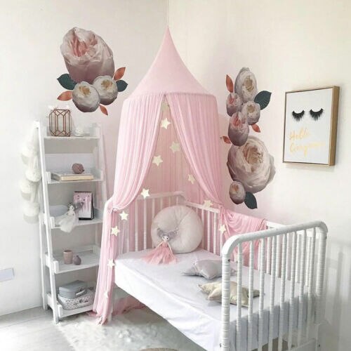 Kids baby bed canopy bedcover myggenet gardin sengetøj kuppel telt værelse indretning