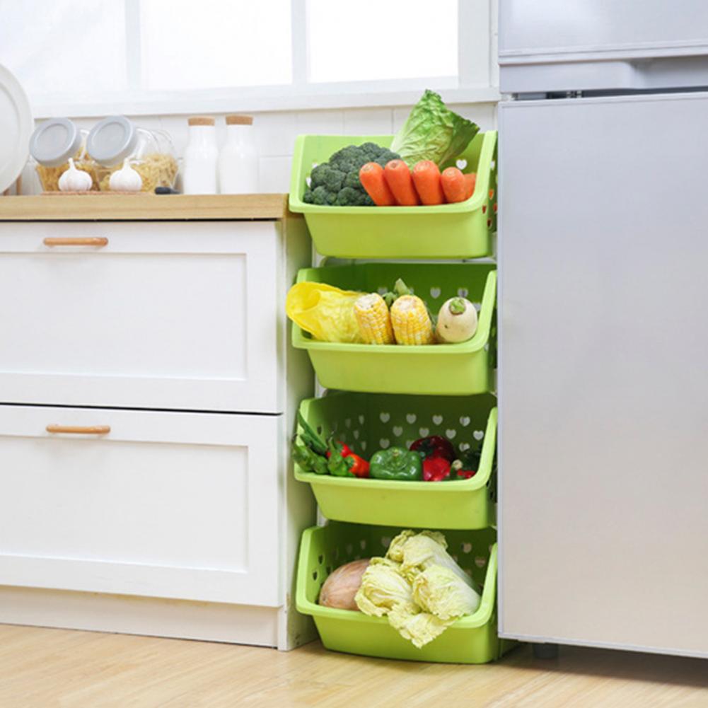 Durable Stackable Single-deck Hollow Fruit Vegetable Storage Box Colanders Strainer Kitchen Organizer Basket Shelf Racks