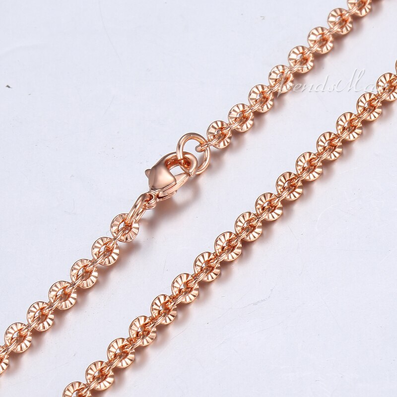 3mm Womens 585 Rose Gold Filled Cut Rolo Ronde Ketting Mode-sieraden GN357