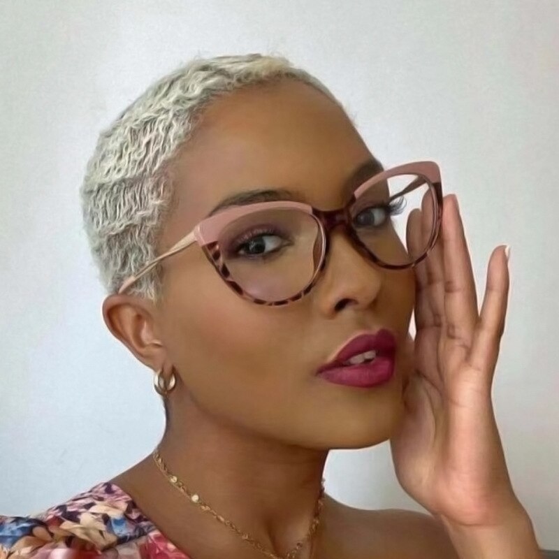 YOOSKE Anti Blue Light Glasses Women Retro Cat Eye Glasses TR90 Metal Spring Leg Optical Glass can be Equipped with Myopia Lens