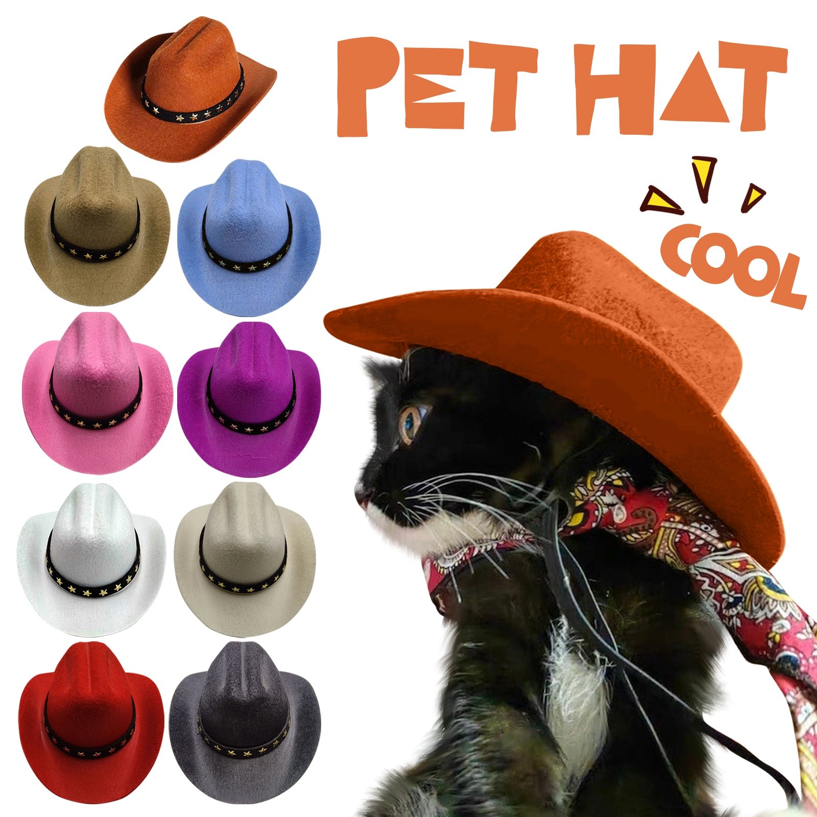 Chapeau de Cowboy pour chien et chat, vêtements de Cowboy, chapeau réglable pour chiot, adapté aux petits chiens et chats, décoration de fête d'anniversaire, Photo