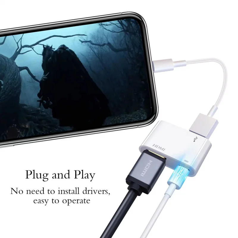 HDMI-Compatible for iPhone 13/12/11/X/8/iPad/iPod to HDTV 1080P HD Digital AV Adapter Sync Screen Converter ,Projector, Monitor