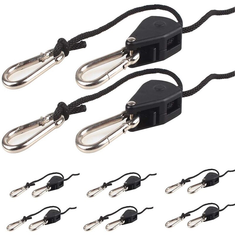 12 Pack Rope Clip Hanger 1/8 Inch 8 FT Adjustable Lifting Pulley Lanyard Hanger with M5 Iron Galvanized Carabiner, Reinforced Metal Internal Gears Ratchets 150lbs Capacity, Black 12 Pack Rope Clip Hanger 1/8 Inch 8 FT Adjustable Lifting Pulley Lanyard Hanger with M5 Iron Galvanized Carabiner, Reinforced Metal Internal Gears Ratchets 150lbs Capacity, Black