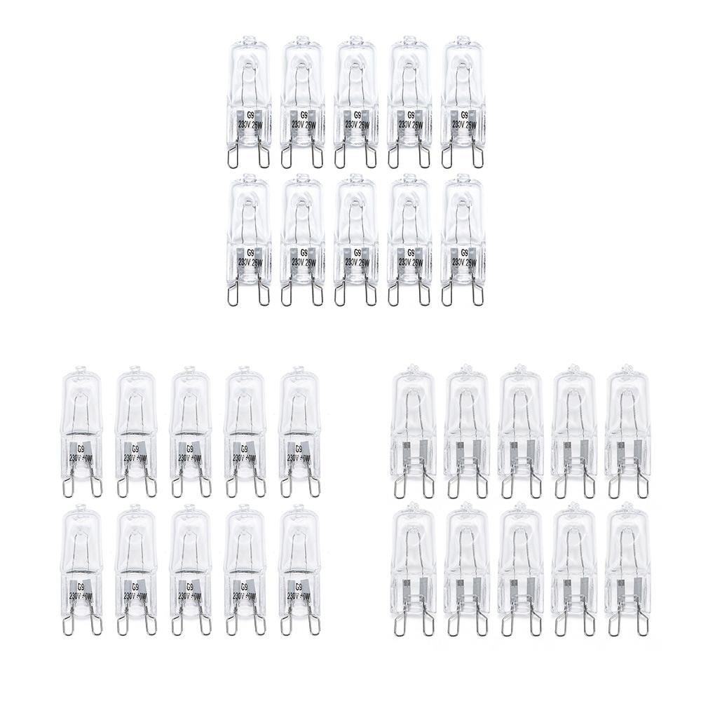 10 Stück G9 Halogen-Glühbirnen 25 W/40 W/60 W 220 V ersetzen LED-Birne, energiesparende, hochtemperaturbeständige Glühlampe