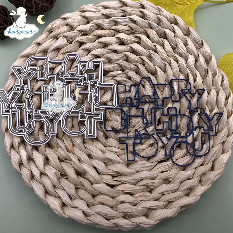 Bunnymoon hyvää syntymäpäivää sinulle ommeltu metallinleikkaus die tee-se-itse scrapbooking askartelu kohokuviointi stensiilimalli