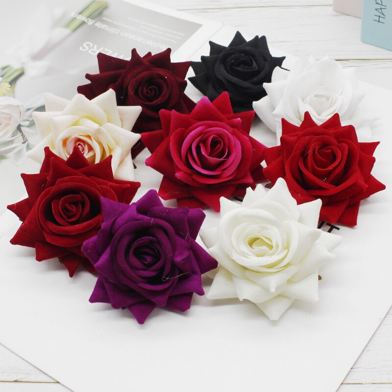 5 Pcs Flanel Rozen Kunstmatige Bloemen Voor Kerstmis Thuis Wedding Bridal Decoratie Accessoires Scrapbook Diy Krans Een Cap