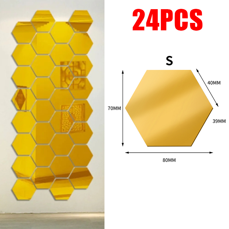 3D zeshoek spiegel muurstickers DIY muur spiegels sticker verwijderbare zelfklevende esthetische mozaïek tegels stickers woondecoratie: YELLOW