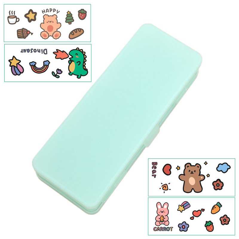 Przezroczysty lukier o dużej pojemności piórnik Kawaii dwupokładowy plastikowy piórnik szkolny piórnik dostarcza ołówki etui: zielone światło