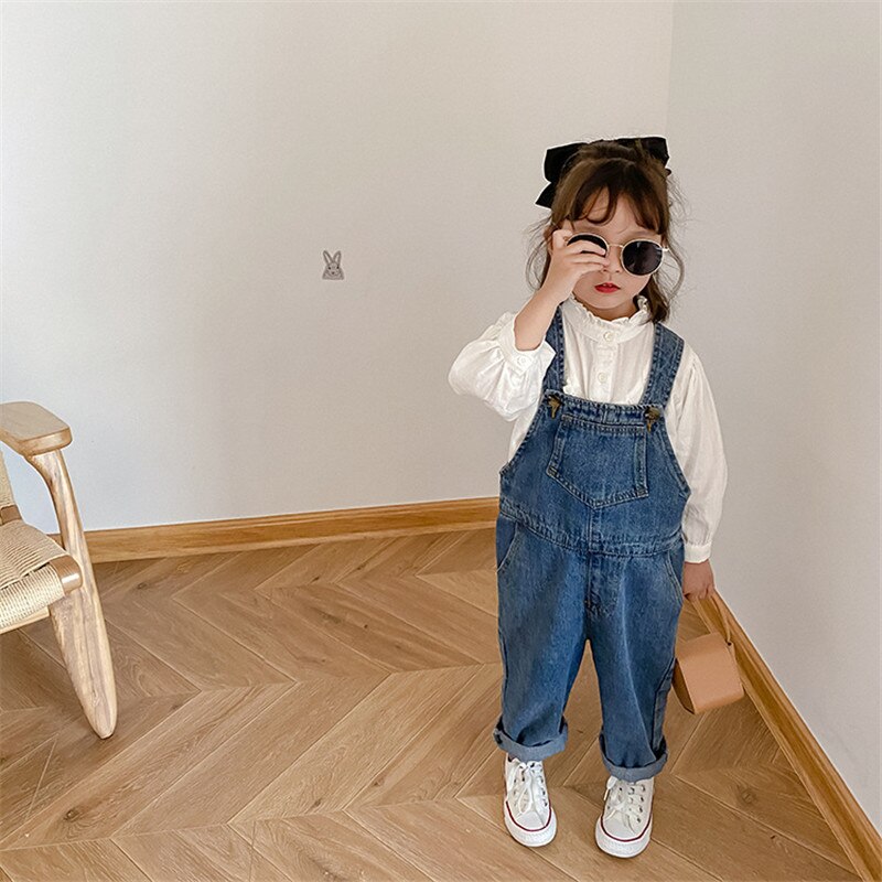 Kinderen Denim Overalls Jongens Meisjes Pure Kleur Jumpsuit Mode Lente Herfst Alle-Match Overalls Kids Kleding: Blue / 2T