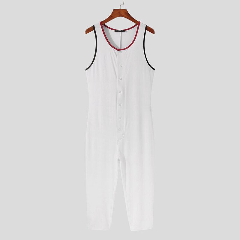Monos de Pijama sin mangas para hombre, ropa de dormir cómoda para Fitness, con botones, S-5XL,: 5 XL