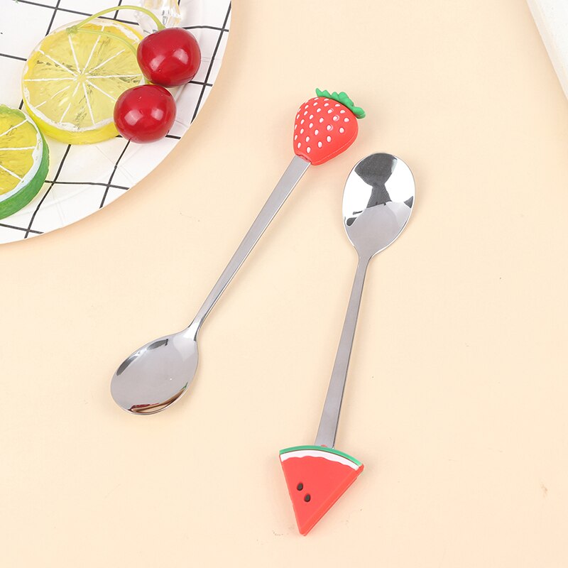 Tenedor de acero inoxidable con forma de fruta para niños, Mini tenedores para fruta, pastel, postre, ensalada, cubiertos de comida de dibujos animados, herramienta de cocina, 2 uds.