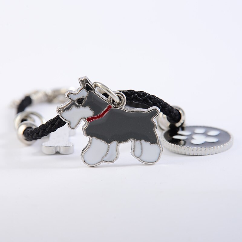 Standaard Schnauzer charme armbanden voor vrouwen meisjes zilver kleur legering hond hanger zwart touw ketting vrouwelijke armband bijoux femme: 02