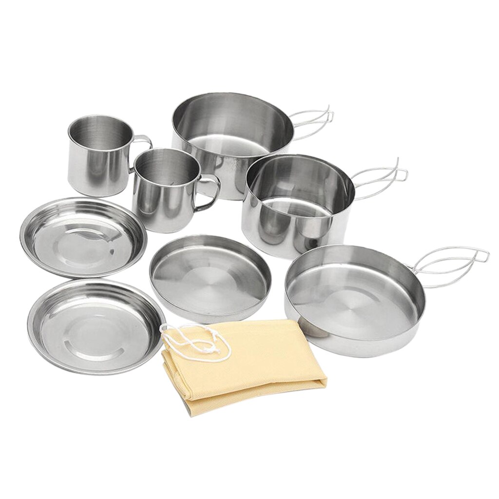 Stainless Steel Cooking Pots Set - Camping Hiking Picnic Garden Barbecue BBQ ... Outdoor Sport Cookware Set