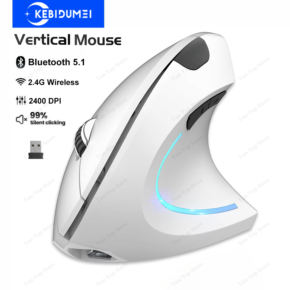 Bluetooth 5.1 Vertical Mouse Dual Mode 2.4G Wireless Mouse 600mAh Rechargeable Mice Silent Mouse 2400 DPI for Laptop Desktop: Blue