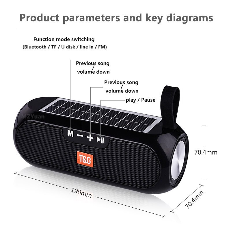 Banco de energía Solar Bluetooth altavoces estéreo centro de música Boombox impermeable Supergraves portátil inalámbrico columna USB AUX FM Radio