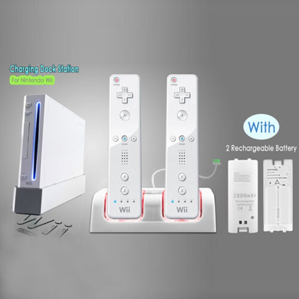 Para Nintendo WII mando a distancia cargador Estación De Carga + 2 baterías accesorios de juego