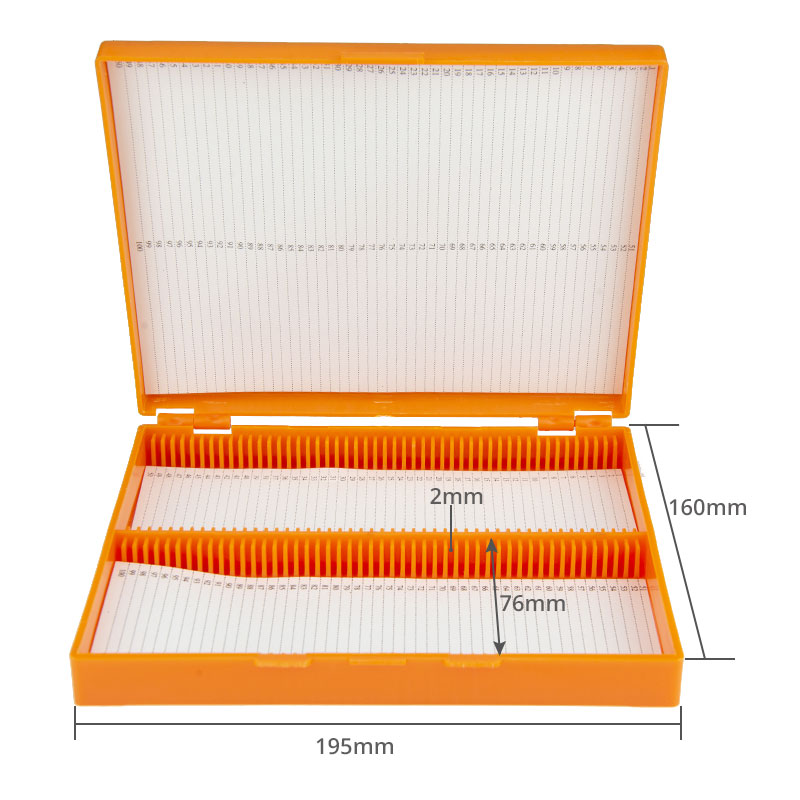Caja de portaobjetos de plástico para microscopio, estuche de almacenamiento de portaobjetos patológicos, 100 Uds.