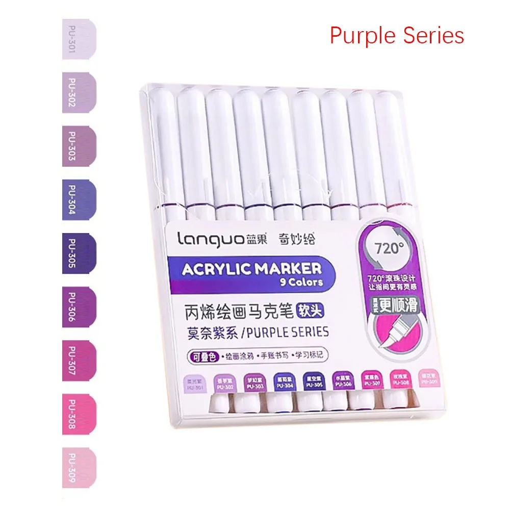 9-Colors Acrylic Marker Pen Stackable Color Straight Liquid Colour Pen Quick Drying Smooth Writing Art Watercolor Pen Graffiti: Light Grey