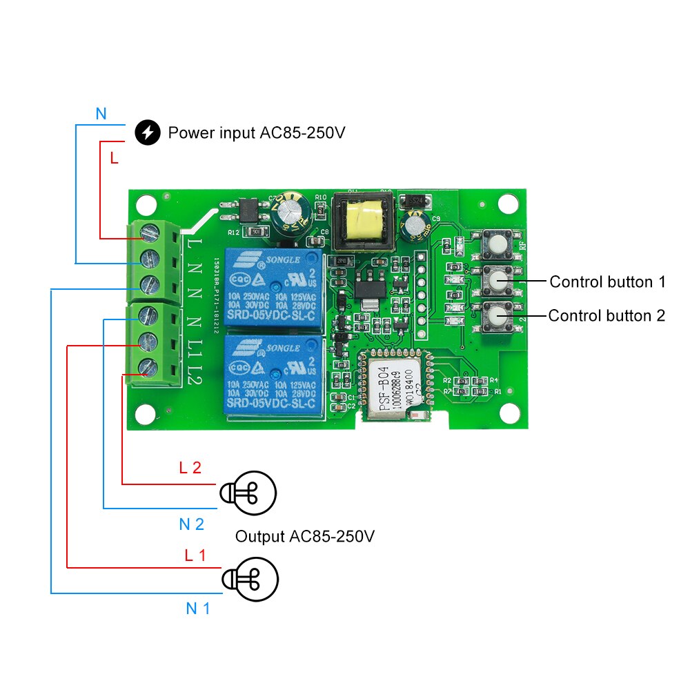 eWeLink Smart Wifi Switch Universal Module 2CH AC85-250V Wireless Switch Timer Phone APP Remote Control for Smart Home