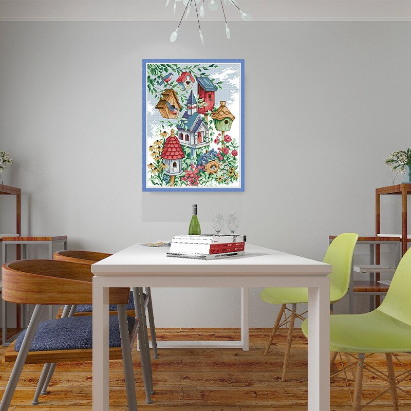 Cross Stitch Stamped Kits Printed Embroidery Cloth Needlepoint Kits Easy Patterns For Bird's Home 11CT