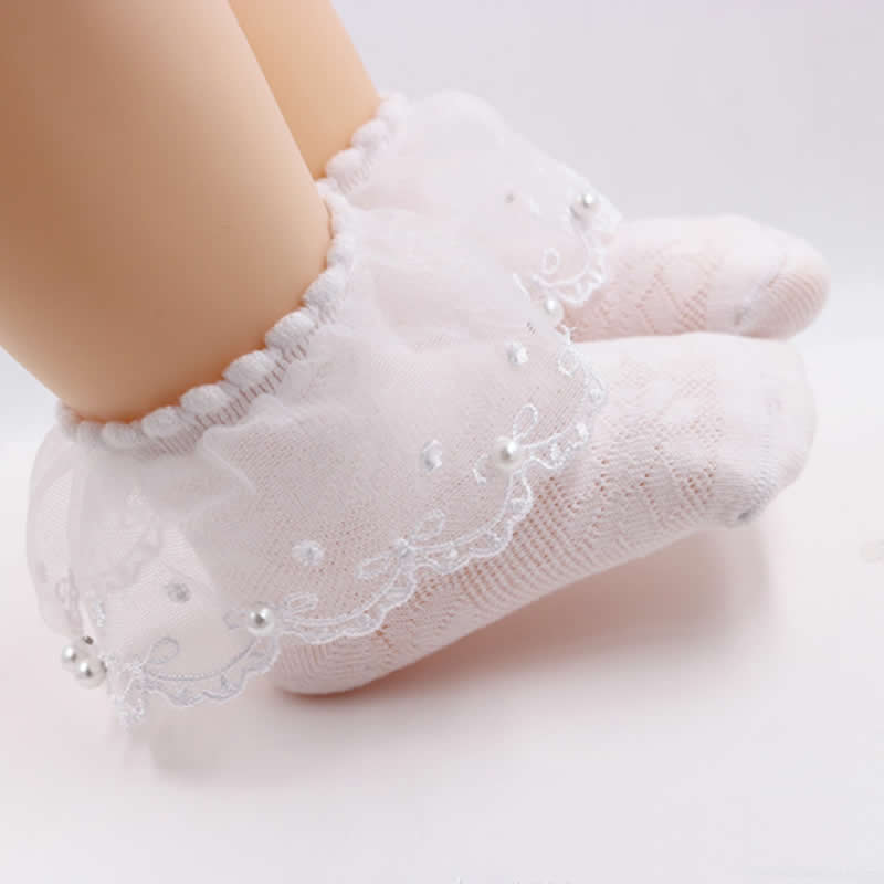 Bebé niña encaje Calcetines de encaje de princesa de algodón bebé calcetín Delgado niño corto de perlas de primavera y verano recién nacido bebé rosa blanco