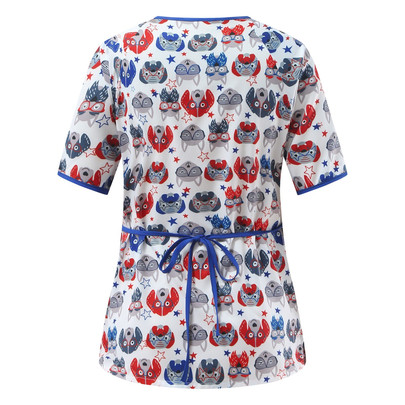 Uniforme de enfermera de manga corta con cuello en V para mujer, uniforme de trabajo de enfermería con estampado de dibujos animados, uniforme de manga corta