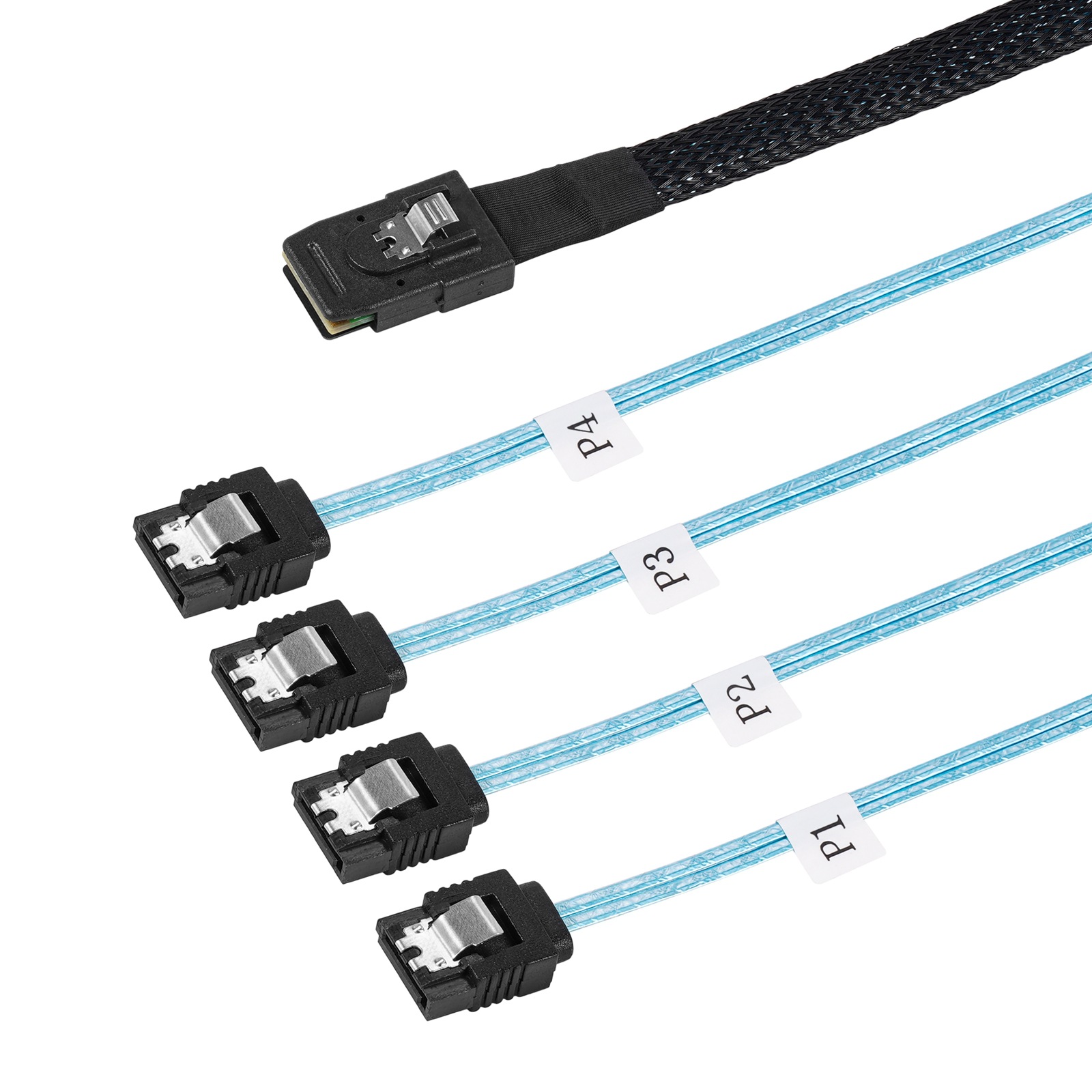 Cable convertidor interno Mini SAS SFF-8087 a 4 SATA 3,0 en ángulo recto, Cable de servidor de disco duro de 36 pines a 4 SATA de 7 pines y 6Gbps: Blanco / 0,3 m