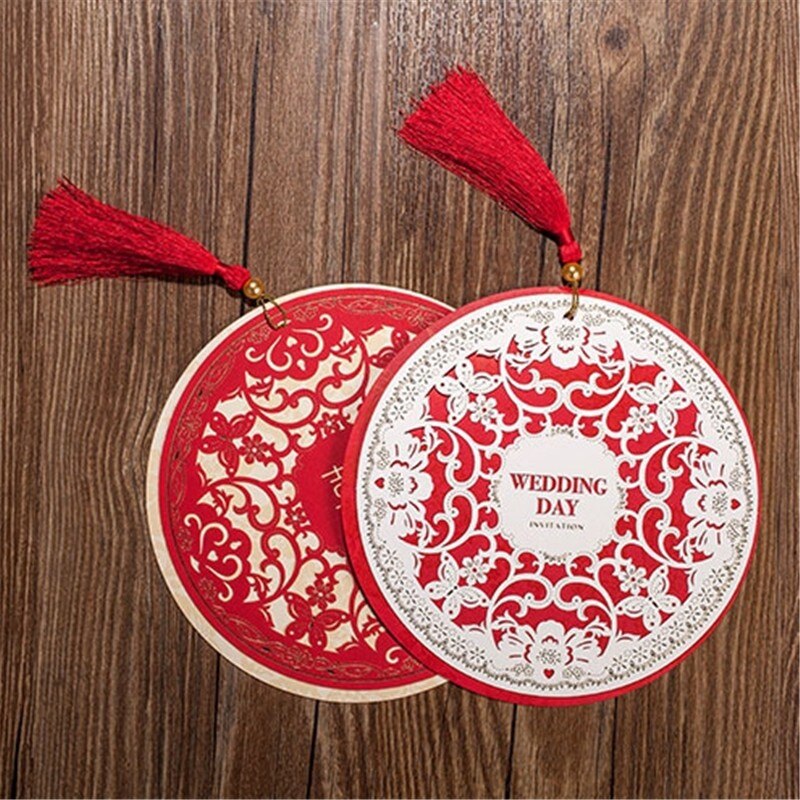 Wedding Invitations Card Chinese Style Diameter Floral Envelope Pure Love Red White Round Party Supplies