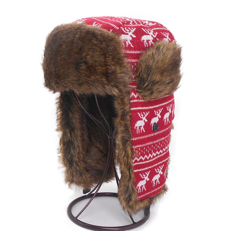 Herre øreklapper vinter bomber hat ushanka russisk hat varm ensfarvet man kasket hyggelige kasketter til mænd: Rød