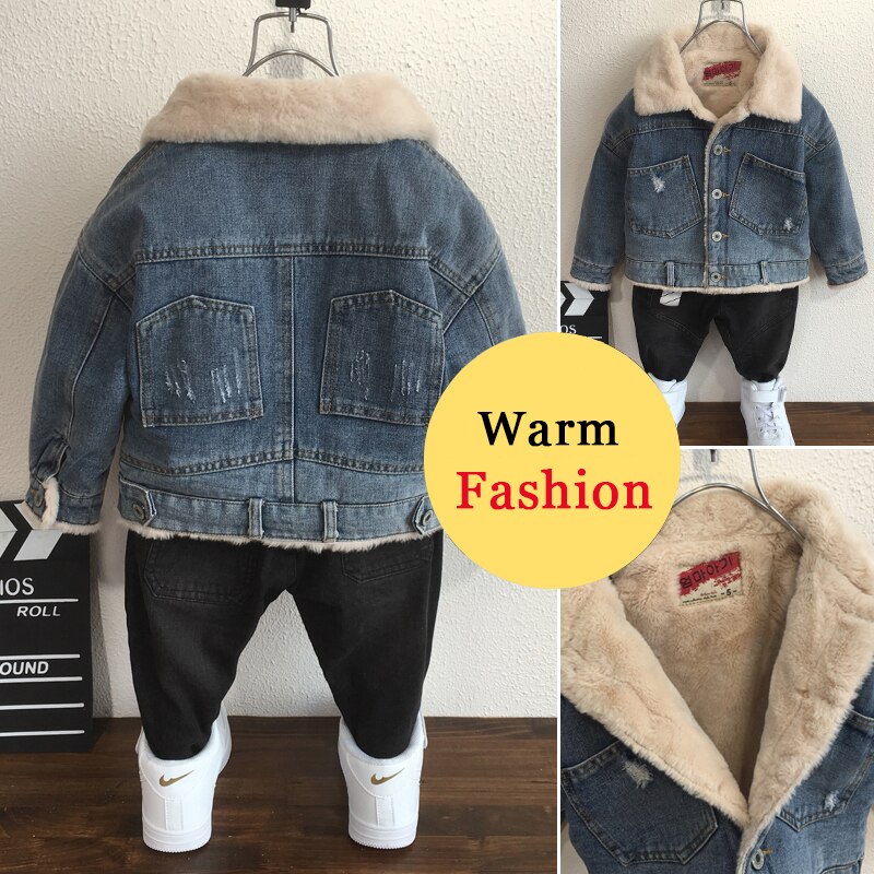 Chaquetas vaqueras de terciopelo grueso para niños, Parkas cálidas de para otoño, abrigo con bolsillos, prendas de vestir exteriores, Tops de 2 a 6 años, invierno,