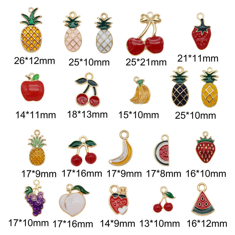 Julie Wang, 20 Uds., amuletos de fruta esmaltados, manzana mezclada, piña, cereza, fresa, tono dorado, fabricación de joyas de aleación, accesorio