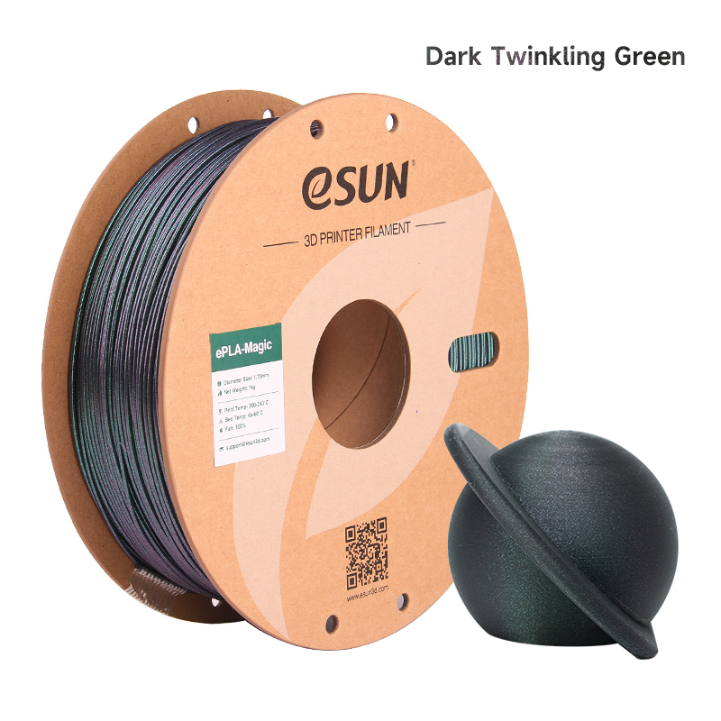 eSUN magique PLA 3D Filament double couleur imprimante 3D Filament 1.75MM 1KG paillettes Filament foncé scintillant bricolage illustration 3D pour laboratoire Bamb: green