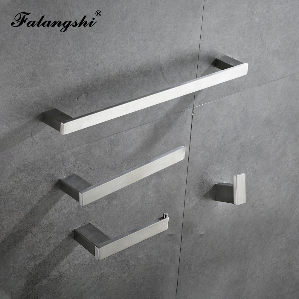 Brushed Bathroom Hardware Set 304 Stainless Steel Robe Hook Paper Holder Towel Bar Wall Mounted Bathroom Accessories WB8852