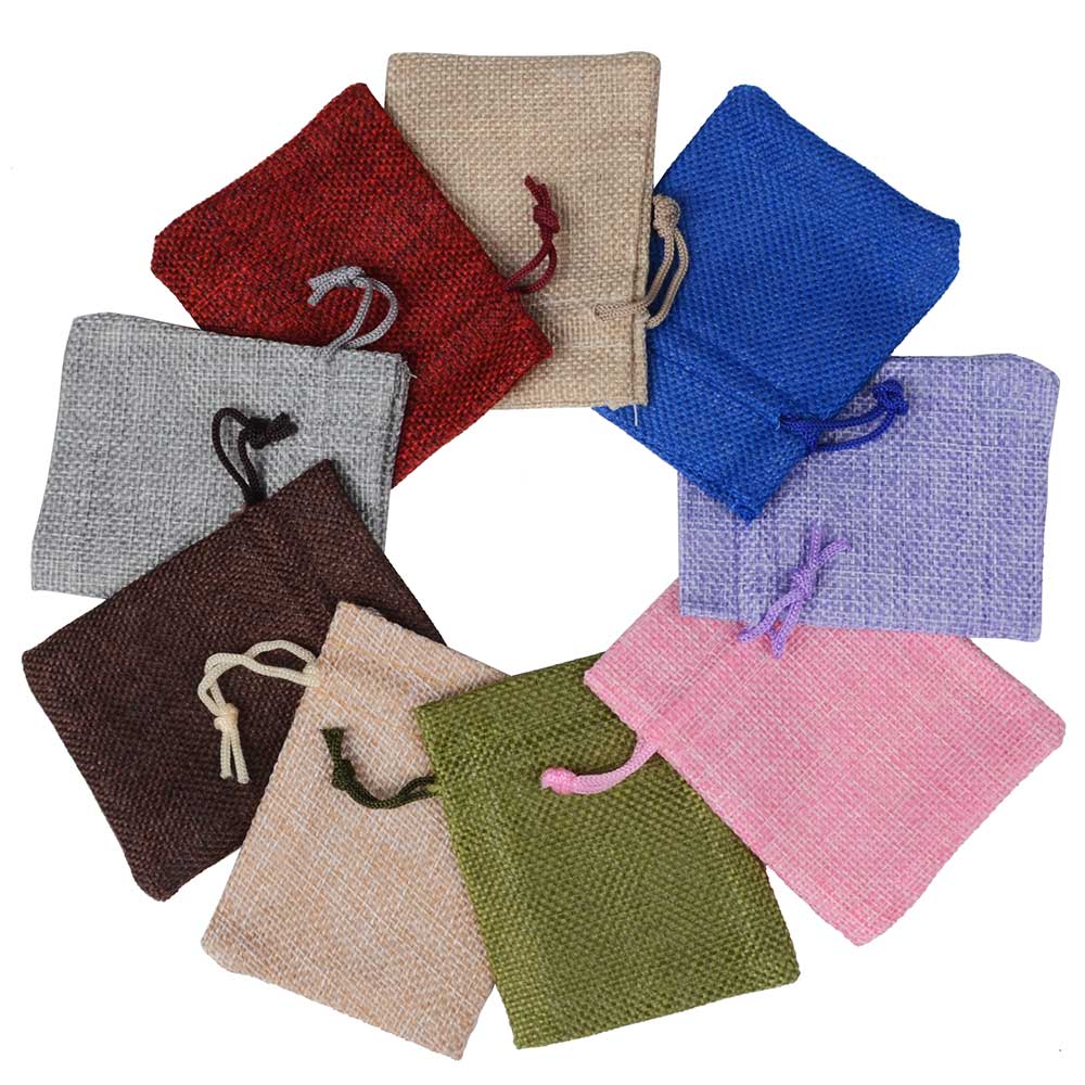 Sac en lin et lin 7x9 cm, 25 pièces, pochette à cordon emballage de bijoux, pochette de mariage: Random Mixed color