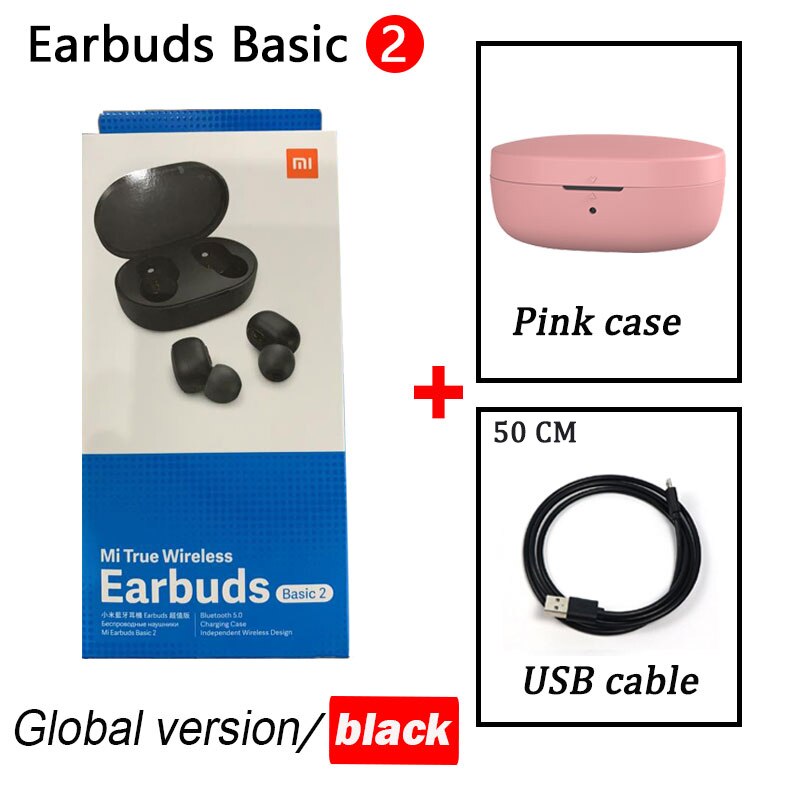 Xiaomi Redmi AirDots 2 TWS Wireless Stereo Bluetooth 5,0 Kopfhörer Noise Reduction Freisprecheinrichtung AI Voice Control Airdots Generation: basic  2 n pink case